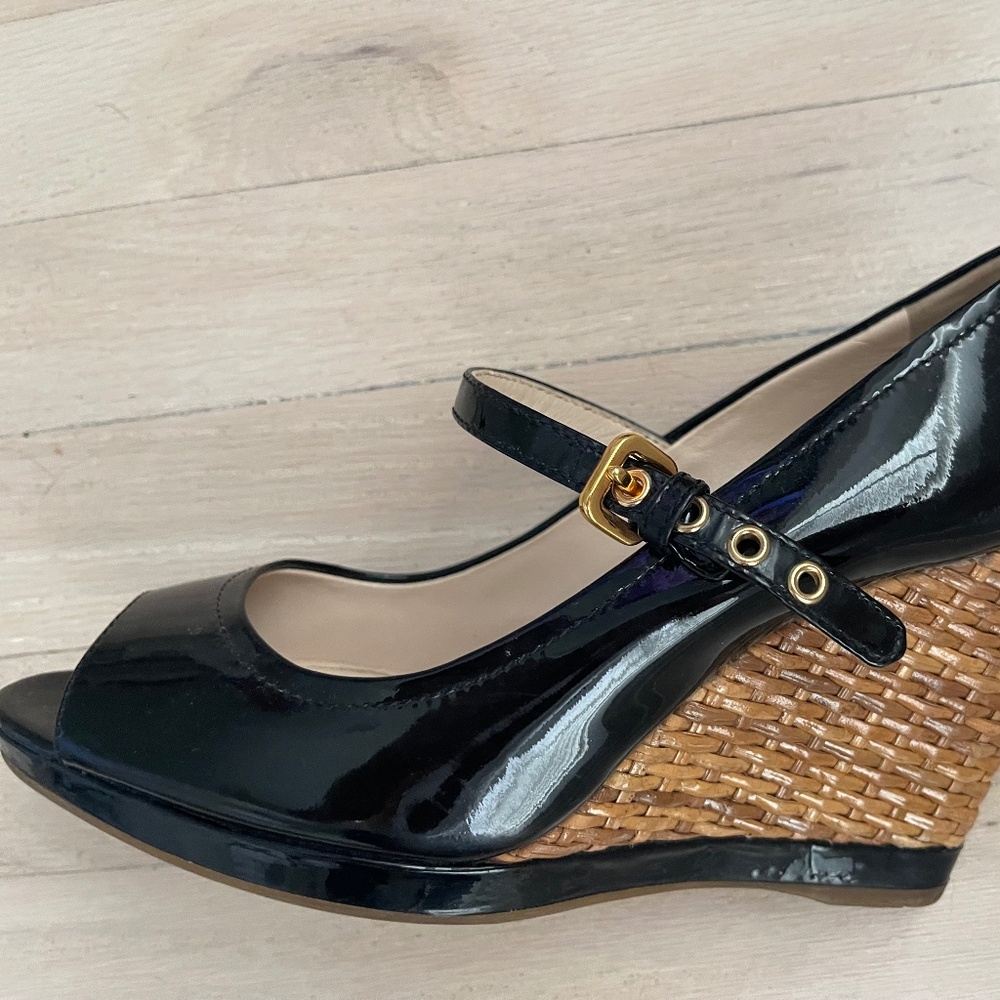 Prada Open Toe patent Leather wedge